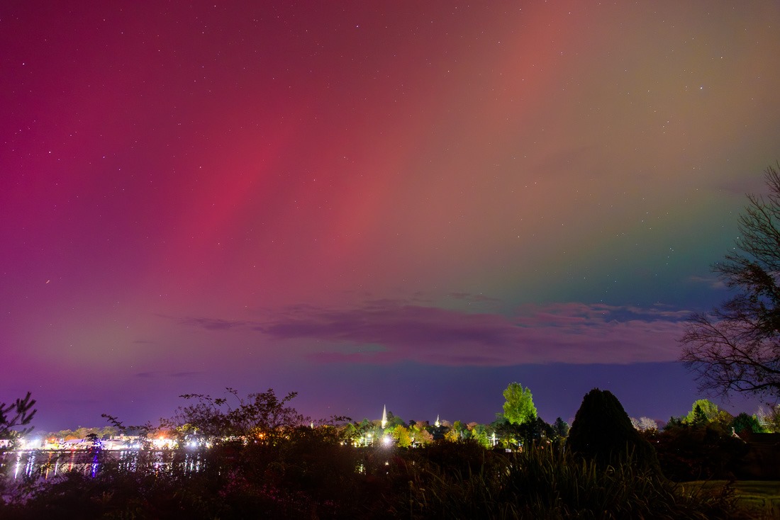 Aurora over the town