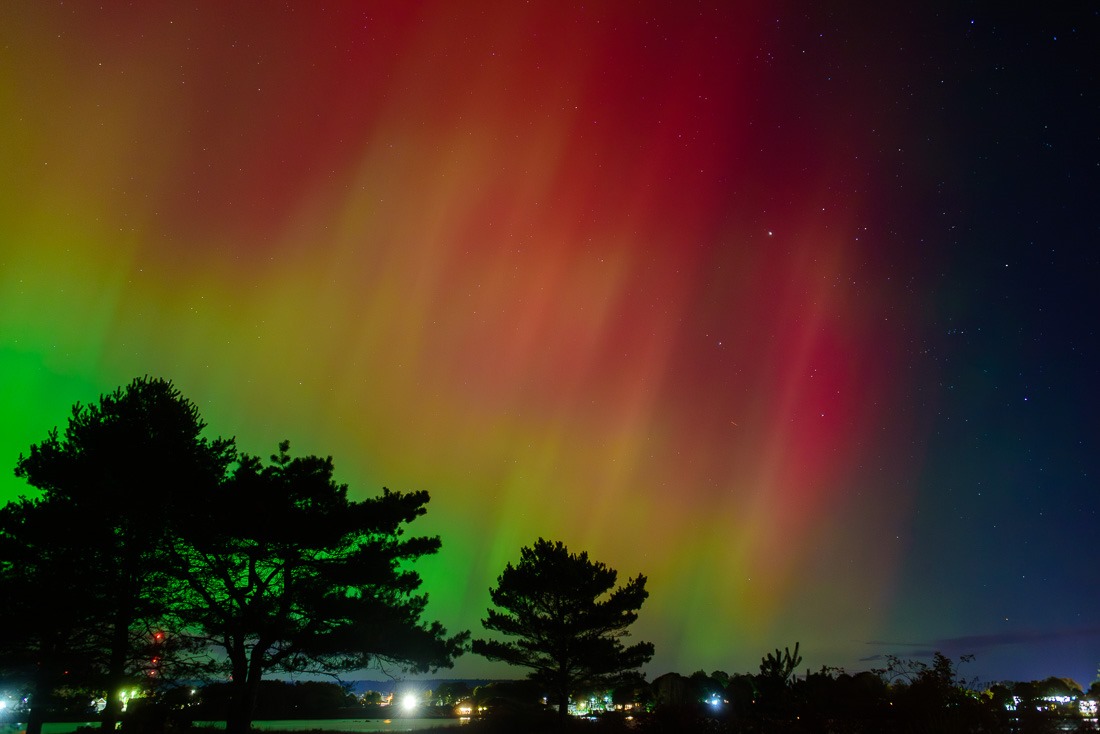 Aurora over the town