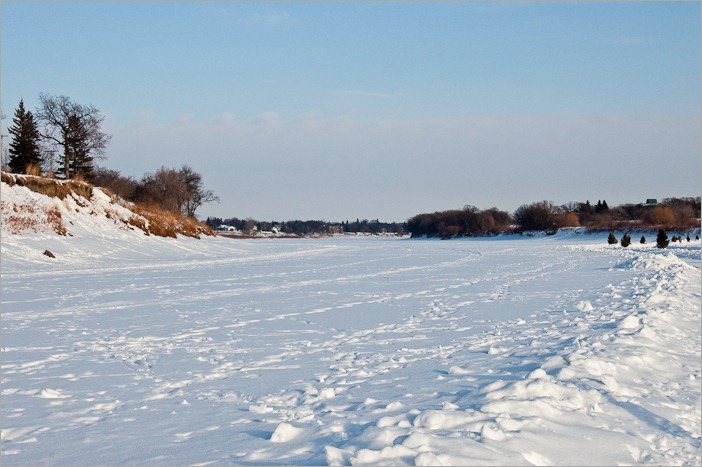 The Red River, wide and empty