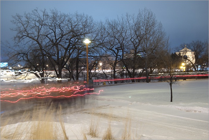 Color corrected torches on the banks of the Red River